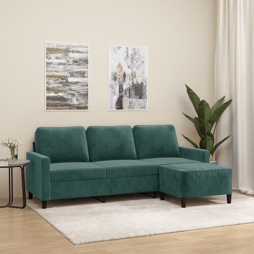  The Living Store Trosed s stolčkom za noge temno zelen 180 cm žamet - Trosed S Stolčkom Za Noge, (21447867) Cene
