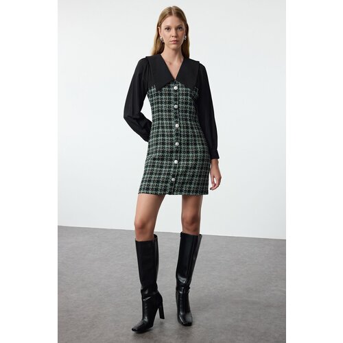 Trendyol Green Plaid / Checkered Woven Dress Slike