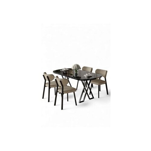 Hanah home Set trpezarijskog stola i stolica (5 delova) Axton Black Marble Cappuccino Cene