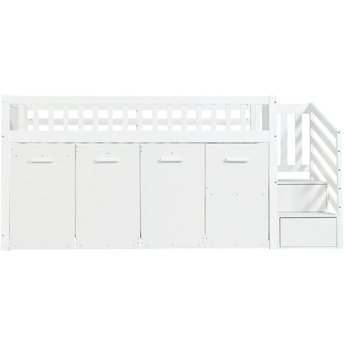 Lumor Postelja Mezzanine 90x200 cm iz lesa, z mizo/omaro/premičnimi predali in stopnicami za shranjevanje - bela, (22156232) Cene