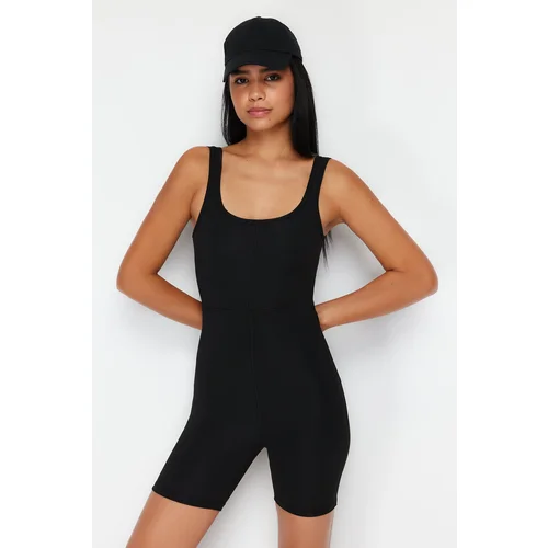 Trendyol Black Recovery Croyoka Stitching Detailed Sports Shorts Length Jumpsuit