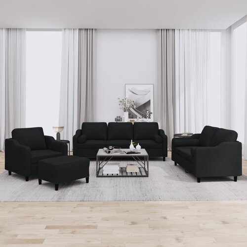  4-dijelni set sofa s jastucima crni od tkanine Cene