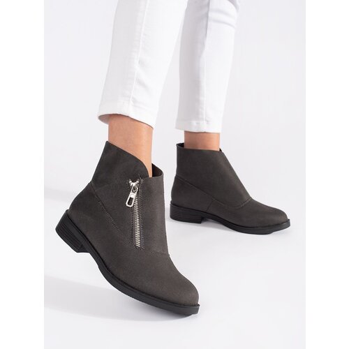 Shelvt Gray flat ankle boots with a zipper Slike