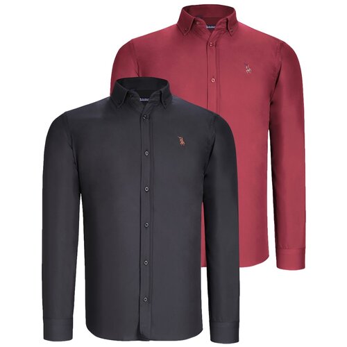 Dewberry DUO SET G725 MEN&amp;#039;S SHIRTS-BLACK-BURGUNDY Slike