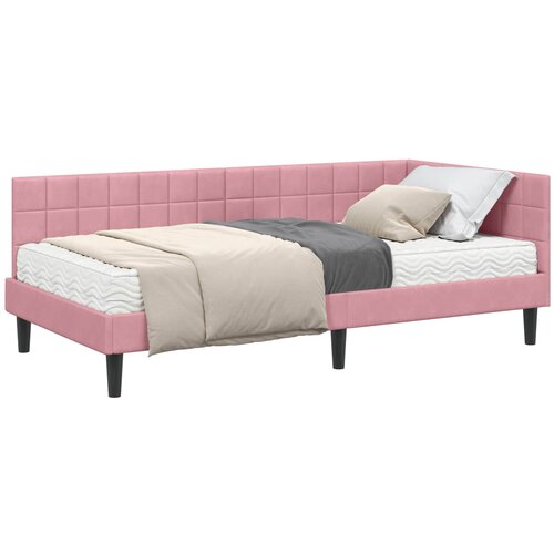 vidaXL Kutni krevetni okvir s madracem s uzglavljem 2 pcs Siva Baršun - Ružičasta 100 x 200 cm Cene