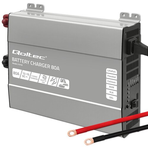 Qoltec Smart Professional Monolith Battery Charger for LiFePO4 AGM GEL SLA batteries | 80A | 12V | Fast charging Cene
