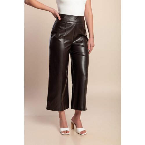 Fenzy Plus Size Usnjene 7/8 Hlače, Rjave Cene