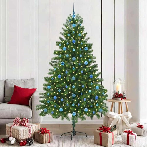 vidaXL Božično drevo med 300 LED z stojalom Zelena 210 cm PE Cene