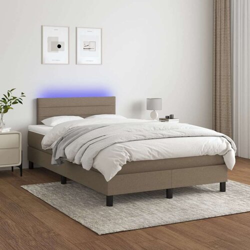  Krevet s oprugama i madracem LED smeđesivi 120x190cm od tkanine Slike