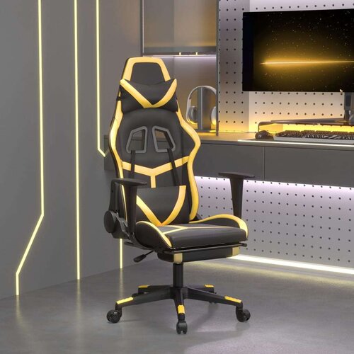  Gaming stol z oporo za noge črno in zlato umetno usnje, (21152296) Slike