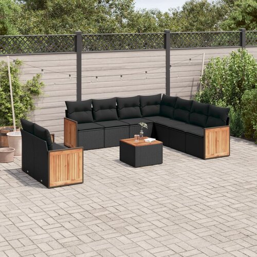  10-dijelni set vrtnih sofa s jastucima crni od poliratana Slike