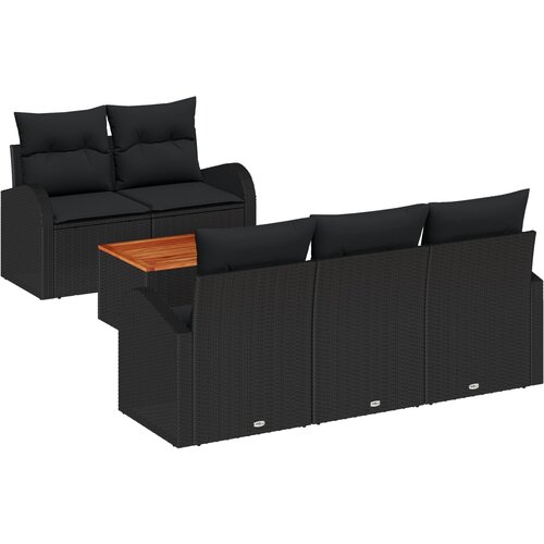 VidaXL set od 6 komada vrtnih sofa s jastučićima crni poli ratan akacija, 2-sjedalna vrtna sofa s spremi&amp;scaron;tem i jastučićima crni poli ratan Slike