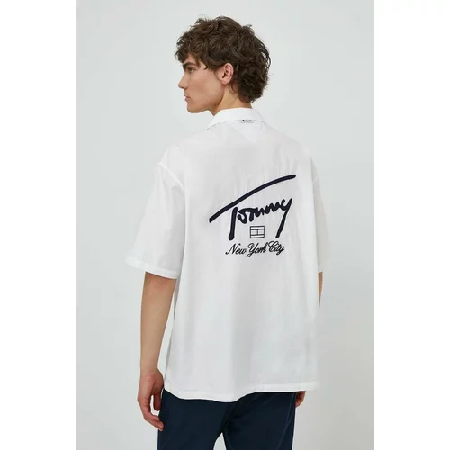 Tommy Jeans Bombažna srajca moška, bela barva, DM0DM19139