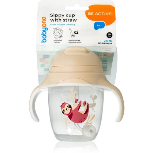 BabyOno Be Active Sippy Cup with Weighted Straw otro&amp;scaron;ki lonček s slamico 6 m+ Sloth 240 ml Slike
