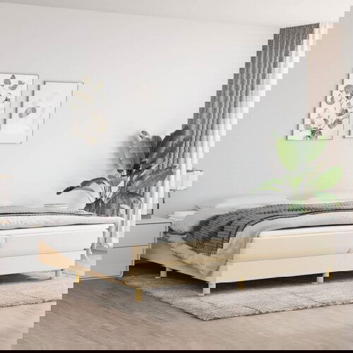 The Living Store Posteljni okvir krem 200x200 cm blago - Posteljni Okvir, (21526779) Slike