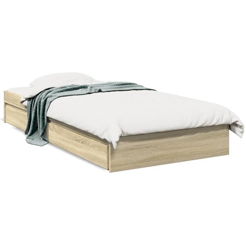 Maison Chic Posteljni okvir - Enojna postelja - Postelja za odrasle s predali sonoma hrast 90x200 cm inženirski les, (21697081) Cene