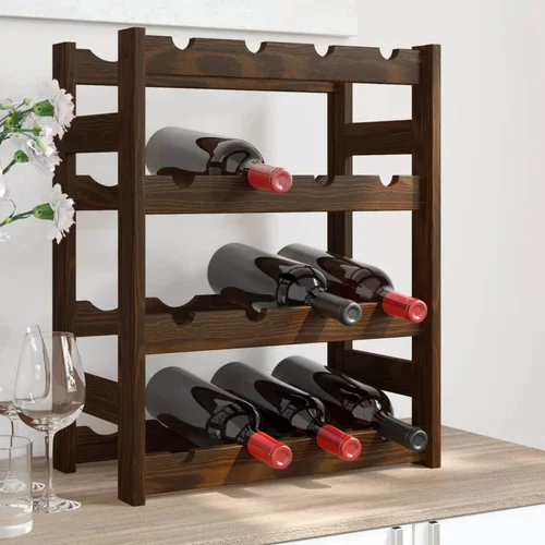 vidaXL stojalo za vino 16 steklenic rjava trdna borovina