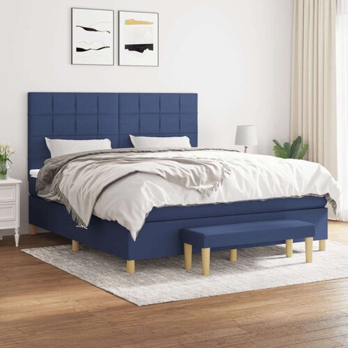 Box spring postelja z vzmetnico modra 160x200 cm blago, (20896226) Slike