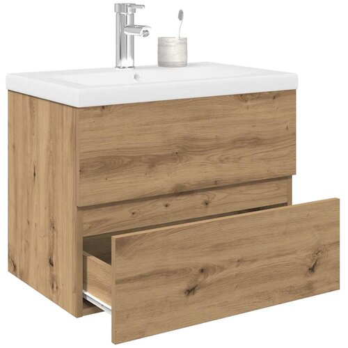 vidaXL omarica za umivalnik z vgrajenim umivalnikom pipo Artisan Oak Cene