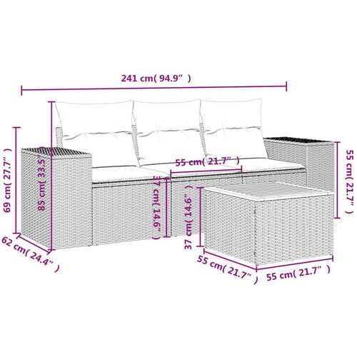 VidaXL 4-dijelni set vrtnih sofa od poliratana s jastucima crni Slike