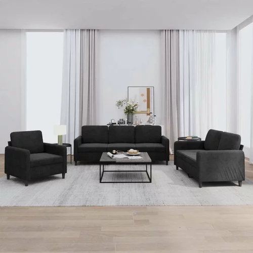  3-dijelni set sofa crni baršunasti