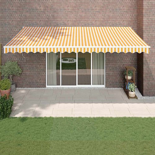  Automatska tenda na uvlačenje žuto-bijela 5 x 3 m Slike