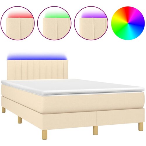 vidaXL Box spring postelja z vzmetnico LED krem 120x190 cm blago, (21128568) Cene