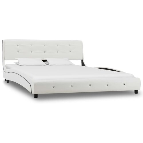 VidaXL Posteljni okvir belo umetno usnje 135x190 cm, (20904596) Slike