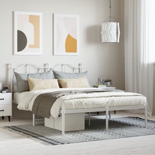 VidaXL Metalni okvir za krevet s uzglavljem bijeli 140 x 200 cm Slike