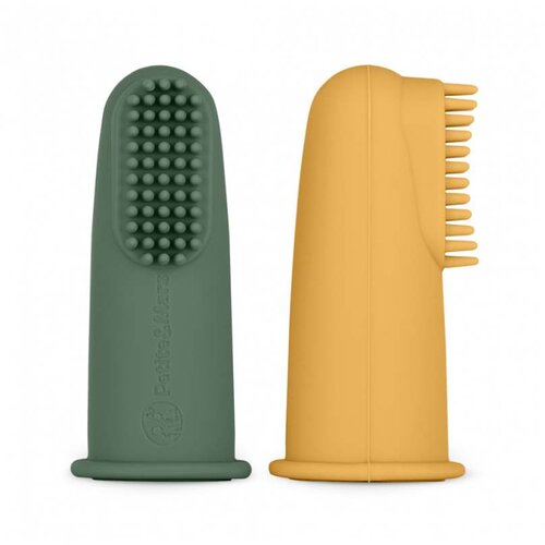 Petite&amp;amp;Mars Take&amp;amp;Match 0m+ otro&amp;scaron;ka zobna &amp;scaron;četka za na prst z etuijem Ochre&amp;amp;Green 2 kos Slike