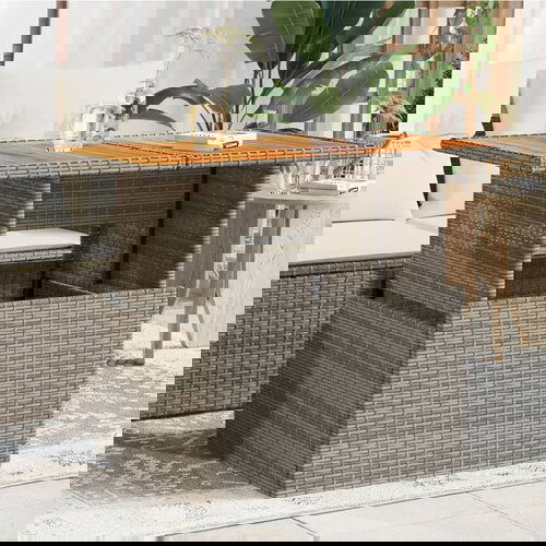  The Living Store Vrtna miza siva 100x55x73 cm poli ratan in akacijev les - Vrtna Miza, (21469934) Slike