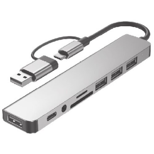  A-CM-COMBO8-06 ** USB-A + USB-C multi-port 8-in-1 USB3.0+USB2.0+SD+3.5mm+Data (838) Slike