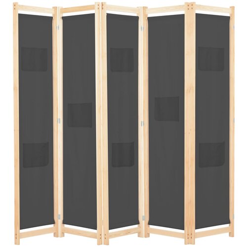 vidaXL Sobna pregrada s 5 panela od tkanine 200 x 170 x 4 cm siva Cijene