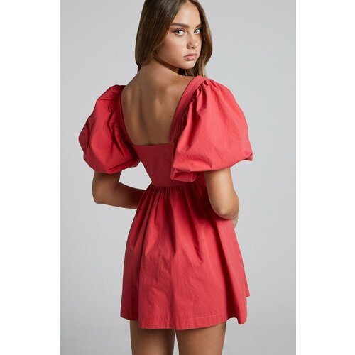 Madmext Red Heart Neck Balloon Sleeve Women's Dress Cene