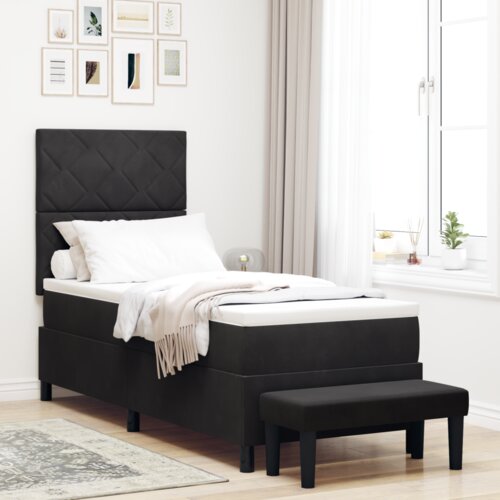 Box Spring Krevet s Madracem i Klupom Crni 80x200 cm Baršun Cijene