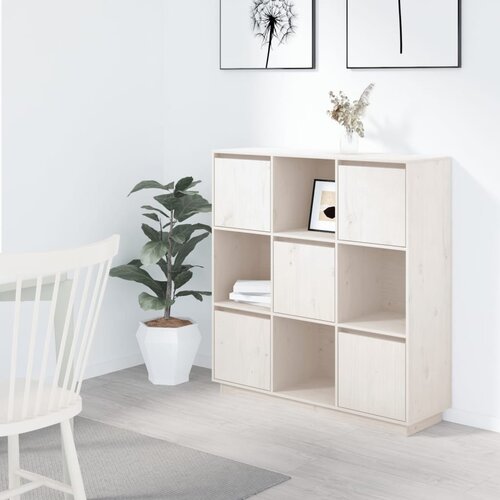 VidaXL Visoka omara bela 110,5x35x117 cm trdna borovina Slike