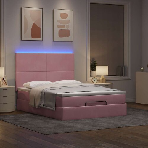  Otomanski krevet s madracima&amp;amp;LED ružičasti 140x190cm bar&amp;scaron;unasti Slike