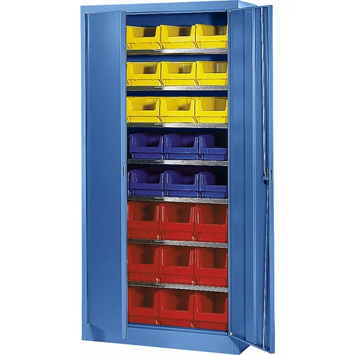 mauser Skladiščna omara, enobarvna, z 32 odprtimi skladiščnimi posodami, 7 polic, modra