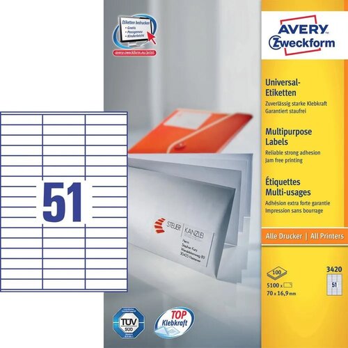 Avery Zweckform Univerzalne etikete 70 x 16,9 mm - 100/1 Slike