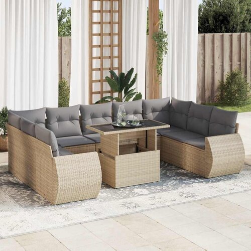 vidaXL 10-dijelni set vrtnih sofa s jastucima bež od poliratana Cijene
