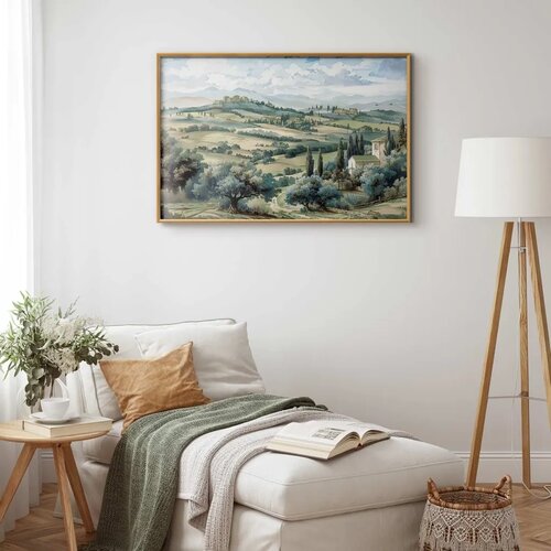  Plakat - Landscape with Sunny Green Fields 60x40 Zlatni okvir Slike