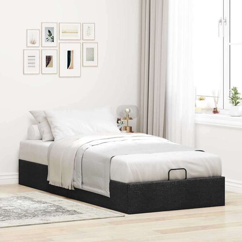 VidaXL otomanski okvir kreveta bez madraca crni 100x200 cm od tkanine Slike