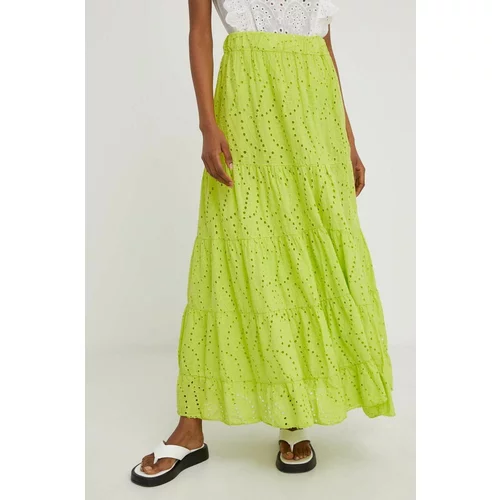 Answear Lab Pamučna suknja boja: zelena, maxi, širi se prema dolje