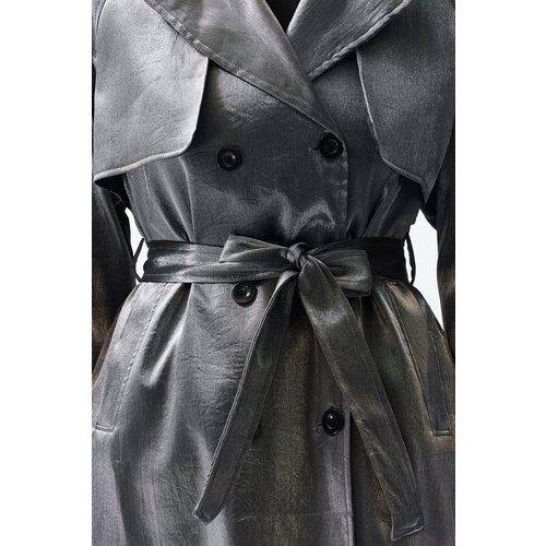 Trendyol Anthracite Oversize Wide Cut Belted Trench Coat Cene