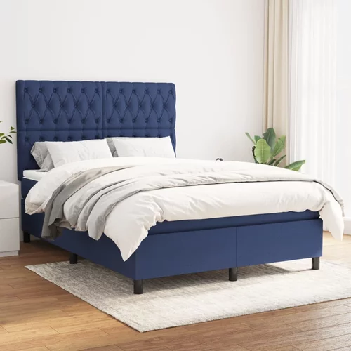  Krevet s oprugama i madracem plavi 140 x 190 cm od tkanine