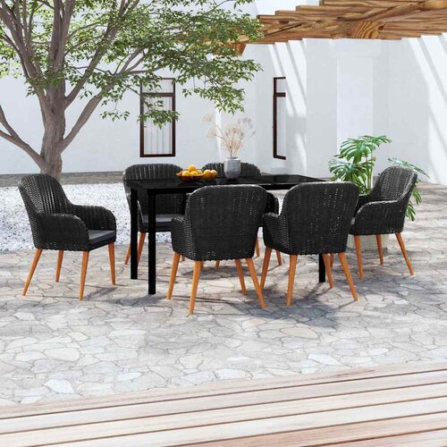  7-dijelni vrtni blagovaonski set s jastucima crni Crna Dužina stola 140 cm Cene