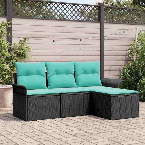  Vrtna sedežna garnitura z blazino 4 pcs Črna Poly ratan, (5000022273) Cene