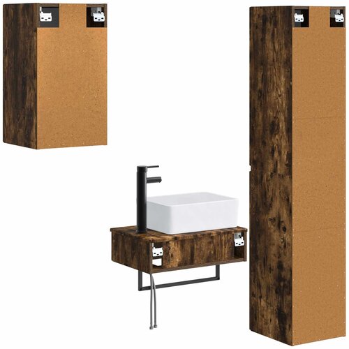  Set namje&amp;scaron;taja za kupaonicu 3 kom. Dimljeni hrast Smeđa 33 x 34.5 x 160 cm Slike