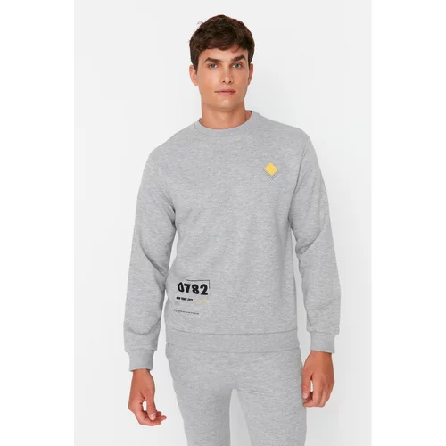 Trendyol Gray Men's Regular Fit Crew Neck Printed Sweatshirt