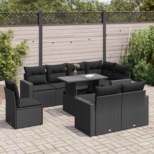 vidaXL 9-dijelni set vrtnih sofa s jastucima crni od poliratana Cijene
